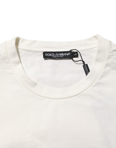 White Logo Print Cotton Crew Neck Men T-shirt