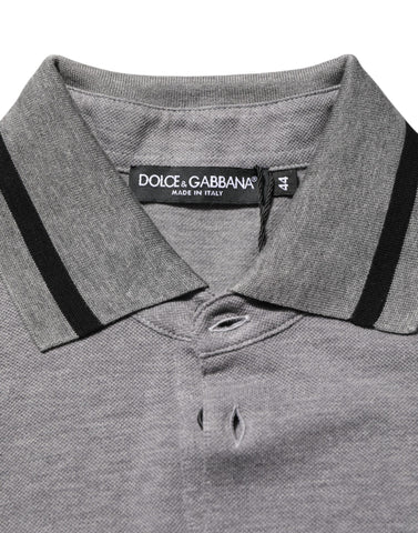 Gray Logo Embroidery Collared Polo T-shirt