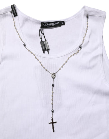 White Cotton Chain Necklace Tank Top T-shirt