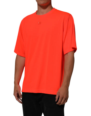 Neon Orange Polyester Men Crew Neck T-shirt