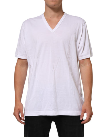 White Cotton V-Neck Short Sleeves T-shirt