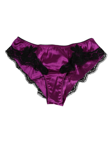 Purple Silk Satin Floral Lace Panty Brief Underwear