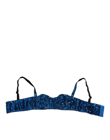 Blue Sequin Embellished Balconnet Bra Underwear
