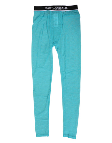 Light Blue Nylon Logo Lace Leggings Pants Underwear