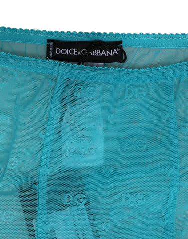 Light Blue Nylon Logo Lace Leggings Pants Underwear