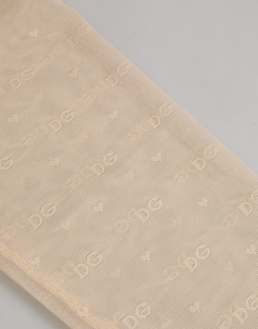 Beige Nylon Logo Lace Leggings Pants Underwear