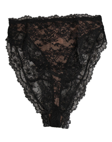 Black Floral Lace Mesh High Brief Panty  Underwear