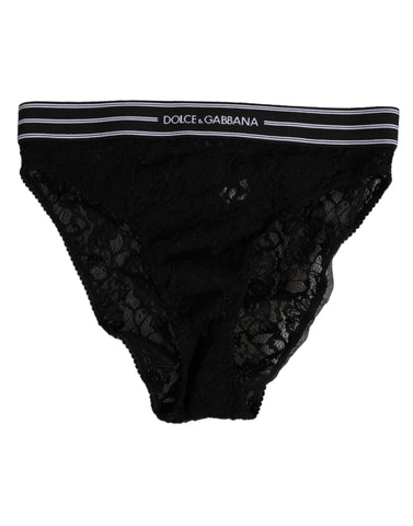 Black Lace Slip Brief Logo Waistband  Underwear