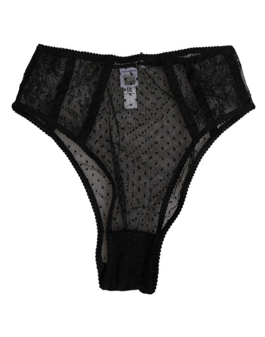 Black Lace Polka Dot Mesh High Waist Underwear