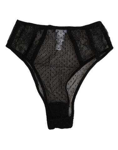Black Lace Polka Dot Mesh High Waist Underwear