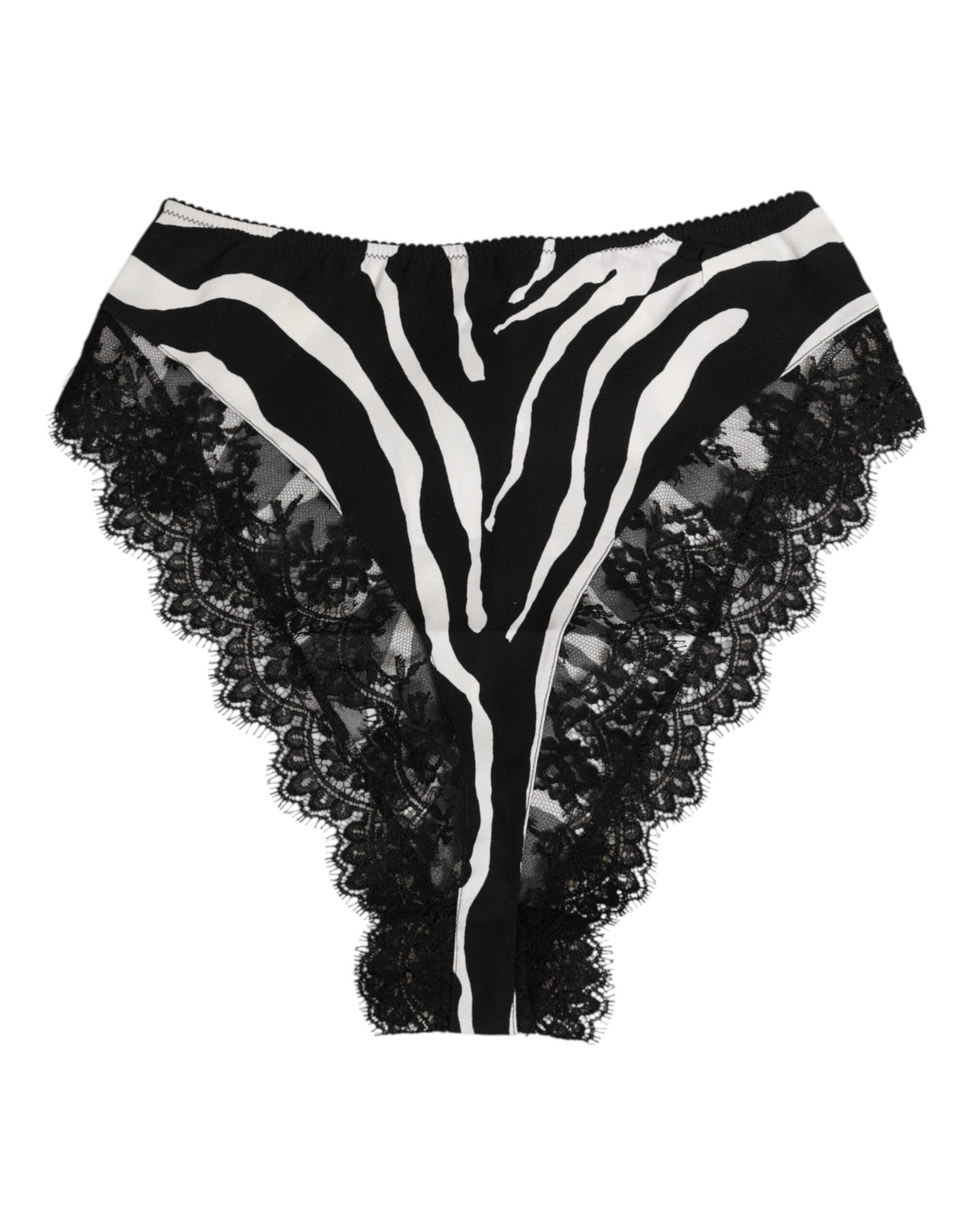 Black Silk Zebra Print Lace High Waist Underwear