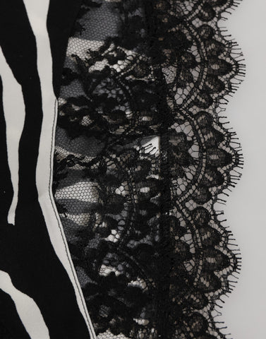 Black Silk Zebra Print Lace High Waist Underwear