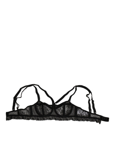 Black Floral Lace Nylon Balconcino Bra Underwear