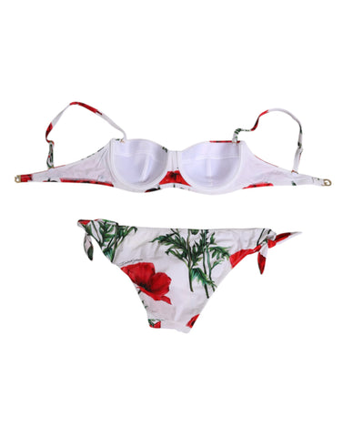 White Floral Swimsuit 2 Piece Top Bottom Swimwear