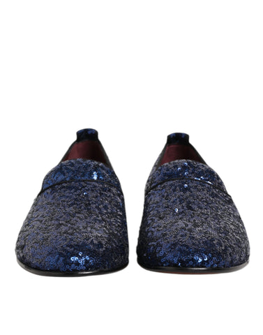 Blue Sequined Loafers Slippers Men Dress Shoes