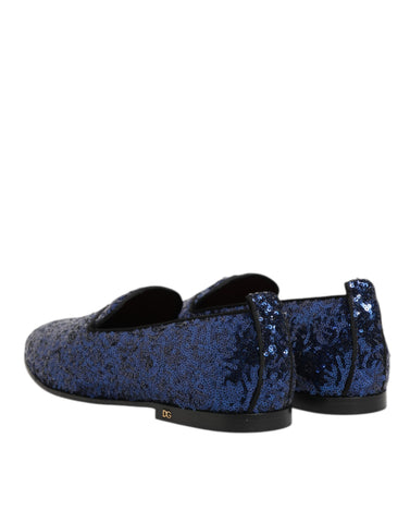 Blue Sequined Loafers Slippers Men Dress Shoes