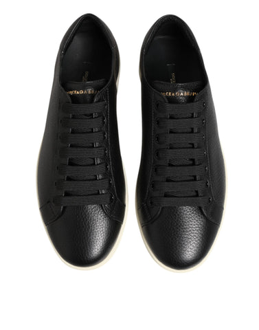 Black Leather Lace Up Low Top Sneakers Shoes