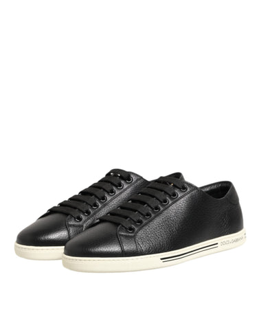 Black Leather Lace Up Low Top Sneakers Shoes