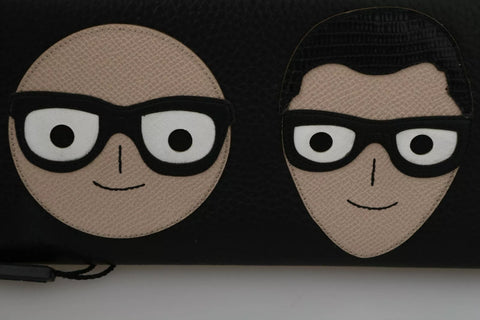 Black Leather #DGFAMILY Zipper Continental Mens Wallet