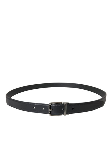 Black Leather Silver Metal Buckle Men Belt