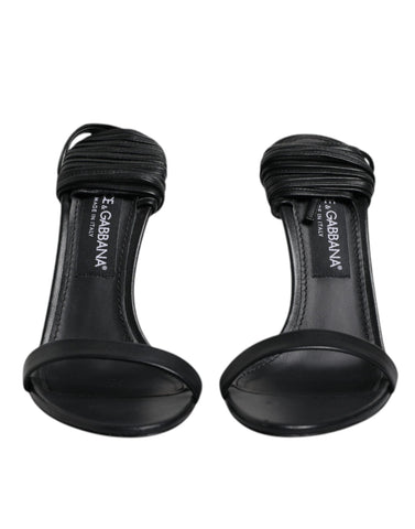 Black Leather Stiletto Heels Sandals Shoes