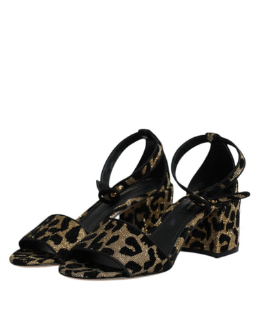 Gold Leopard Ankle Strap Heels Sandals Shoes