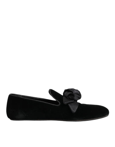 Black Suede Cotton Rose Slip On Loafers Shoes