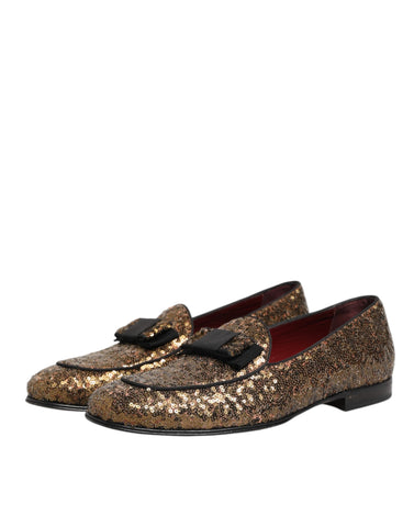 Gold Sequined Slip On Loafers Men Dress Shoes