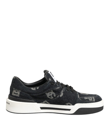 Blue Cotton Denim Logo Low Top Sneakers Shoes