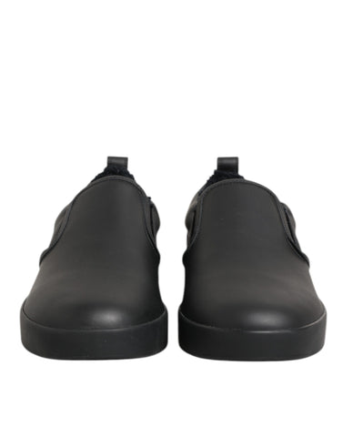 Black Leather Low Top Slip On Sneakers Shoes