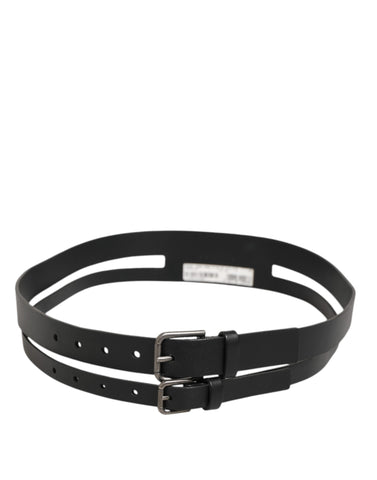 Black Double Strap Leather Buckle Men Belt