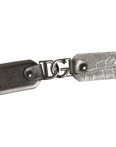 Black Silver Pebbled Texture Leather Buckle Men Belt