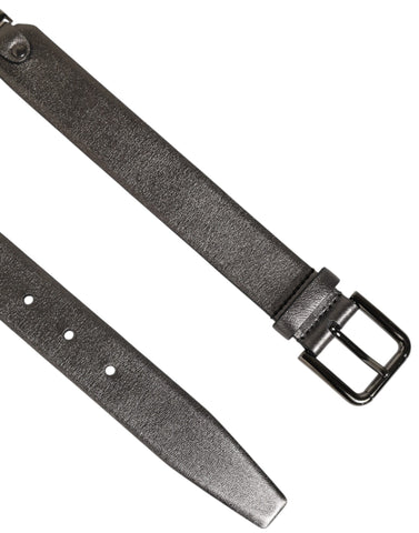 Black Silver Pebbled Texture Leather Buckle Men Belt