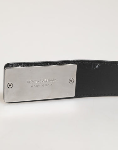 Black Leather Classic Metal Logo Buckle Belt