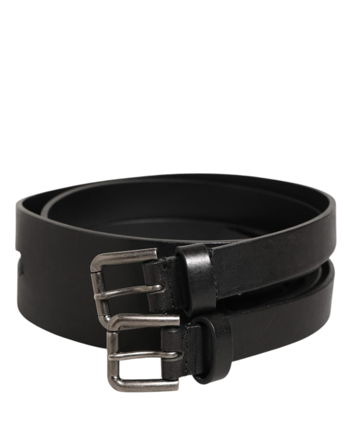 Black Double Strap Leather Silver Buckle Belt