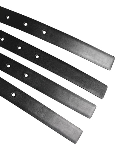 Black Leather 4-Strap Metal Multi-Buckle Belt