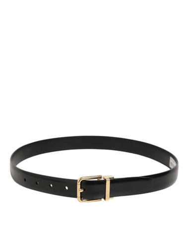 Black Classic Leather Gold-Tone Buckle Belt