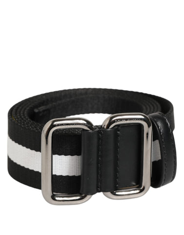 Black White Striped Metal Buckle Men Belt