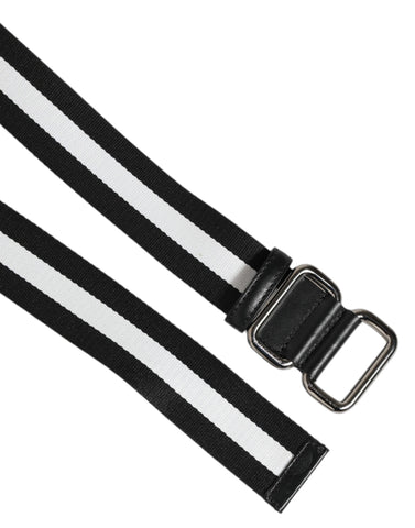 Black White Striped Metal Buckle Men Belt
