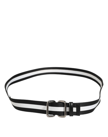 Black White Striped Metal Buckle Men Belt