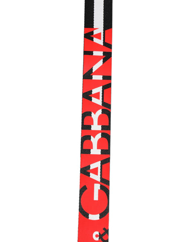 Black White Striped Logo Metal Buckle Belt