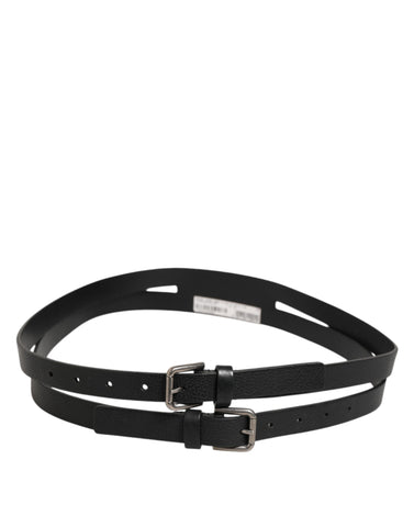 Black Double Strap Leather Gold Buckle Belt