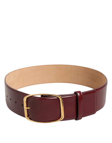 Burgundy Leather Gold Metal Buckle Women Belt