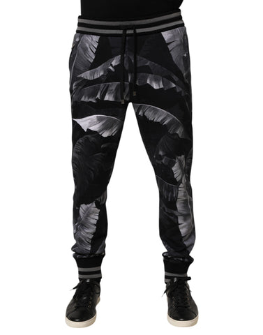 Black Banana Leaf Cotton Jogger Trouser Pants