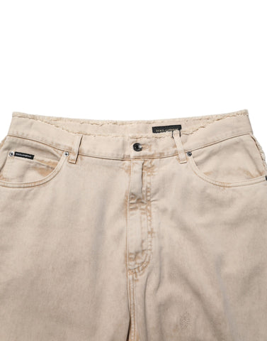 Beige Cotton Straight Denim Trouser Jeans