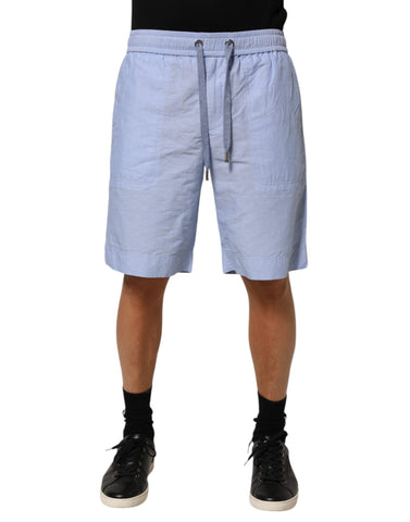Light Blue Linen Mid Waist Men Bermuda Shorts