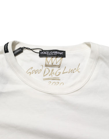White Cotton Goodluck 2020 Crew Neck T-shirt