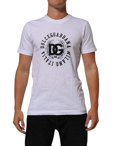 White Cotton Logo Print Crew Neck T-shirt