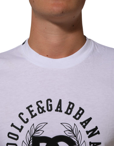 White Cotton Logo Print Crew Neck T-shirt