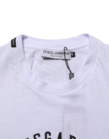 White Cotton Logo Print Crew Neck T-shirt